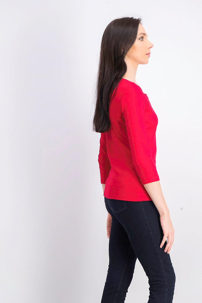 Karen Scott Women's Three-Quarter-Sleeve Top Bright Red Size Large