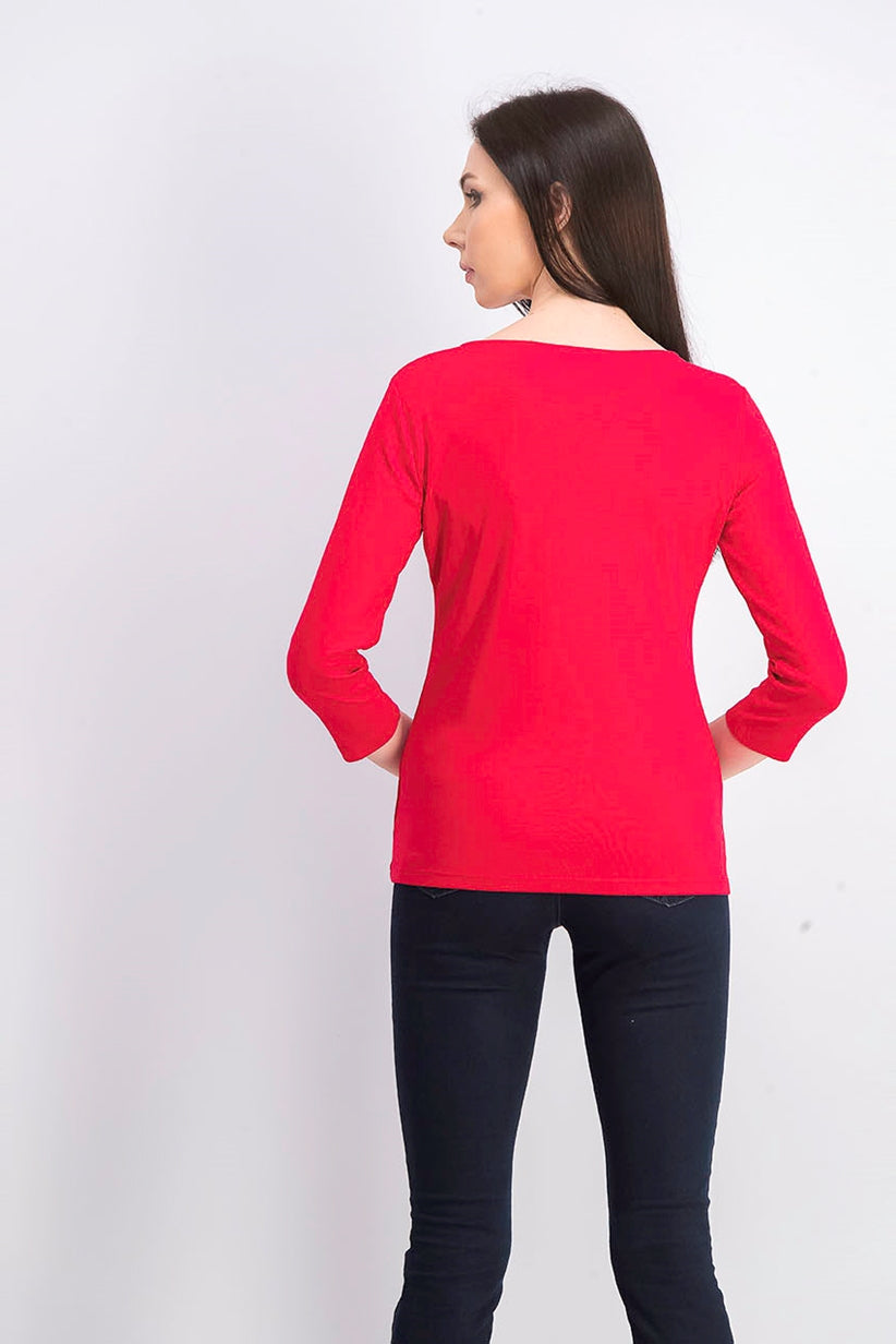 Karen Scott Women's Three-Quarter-Sleeve Top Bright Red Size Extra Large