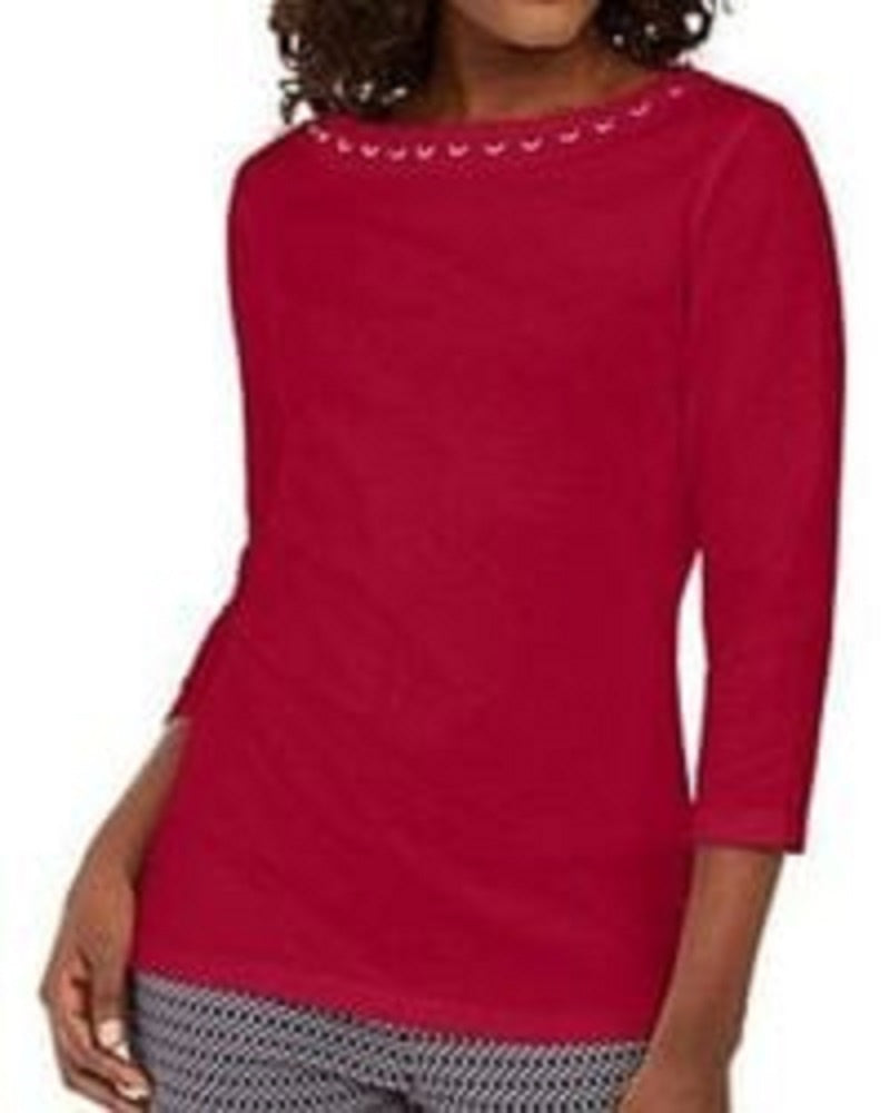 Karen Scott Women's Beaded Top Red Size XX-Large