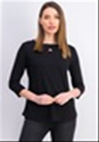 Karen Scott Women's Three Quarter Sleeve Cutout Top Black Size Small