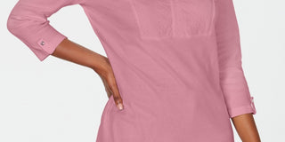 Karen Scott Women's Cotton Eyelet Yoke Top Pink Size X-Small