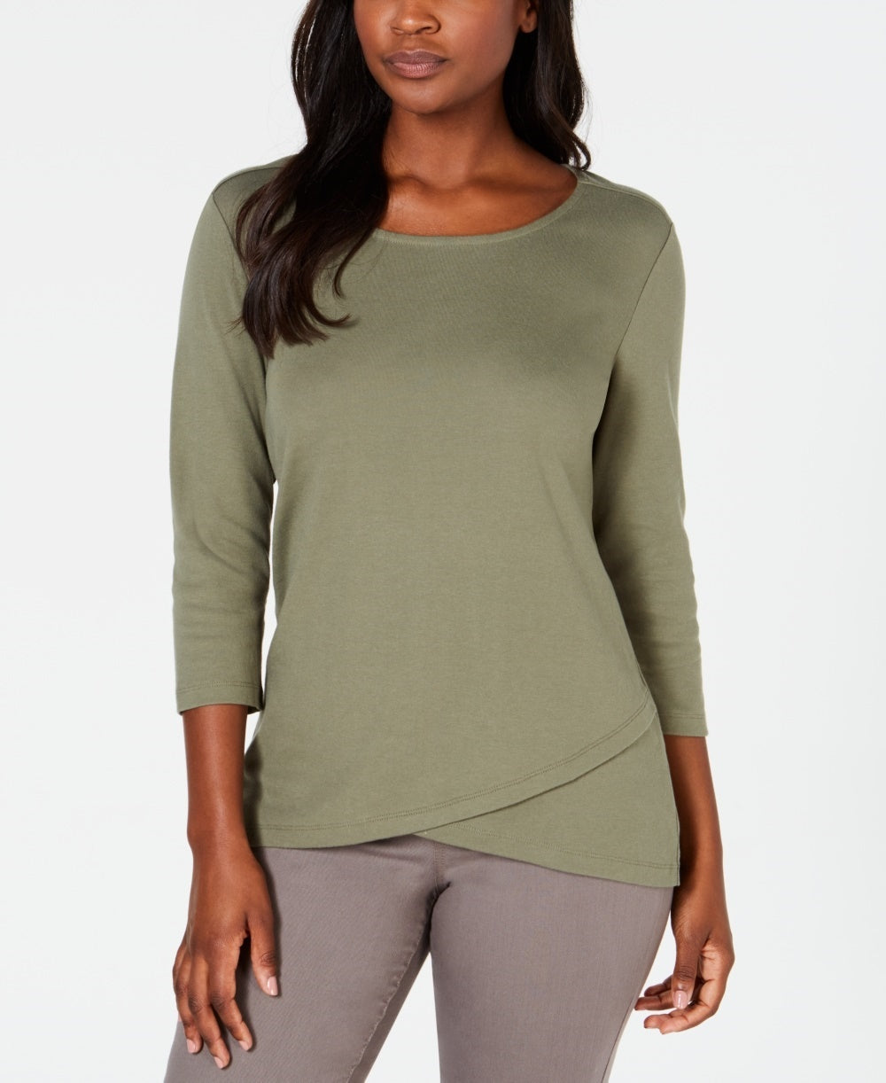 Karen Scott Women's Tulip-Hem Top Green Size Small