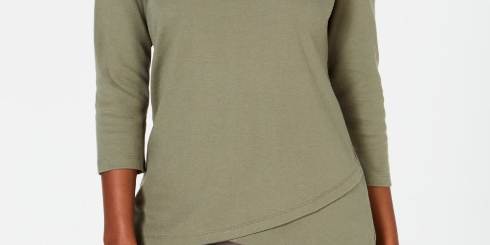Karen Scott Women's Tulip-Hem Top Green Size Small