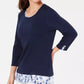 Karen Scott Women's Layered-Look Solid & Plaid Top Navy Size Large