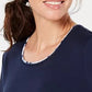 Karen Scott Women's Layered-Look Solid & Plaid Top Navy Size Large