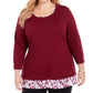 Karen Scott Women's Plus Size Plaid-Trim Top Red Size 1X