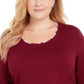 Karen Scott Women's Plus Size Plaid-Trim Top Red Size 1X