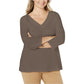 Karen Scott Women's Eyelet Trim Top Brown Size X-Small