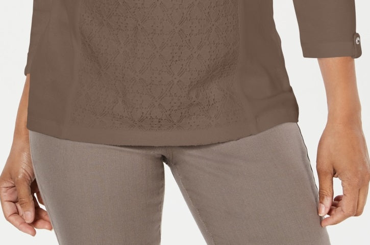 Karen Women's Scott Lace Front Henley Top Brown Size Small