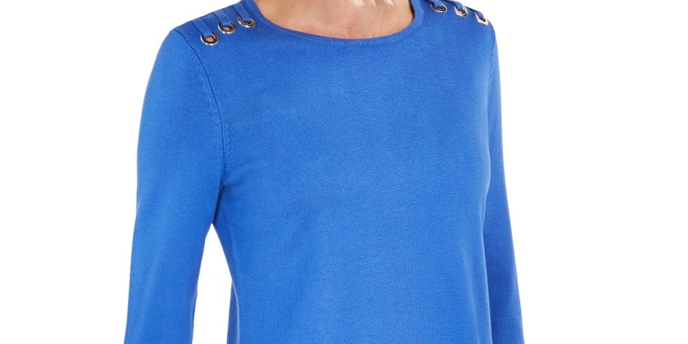 JM Collection Women's Embellished Scoop Neck Top  Blue Size Small
