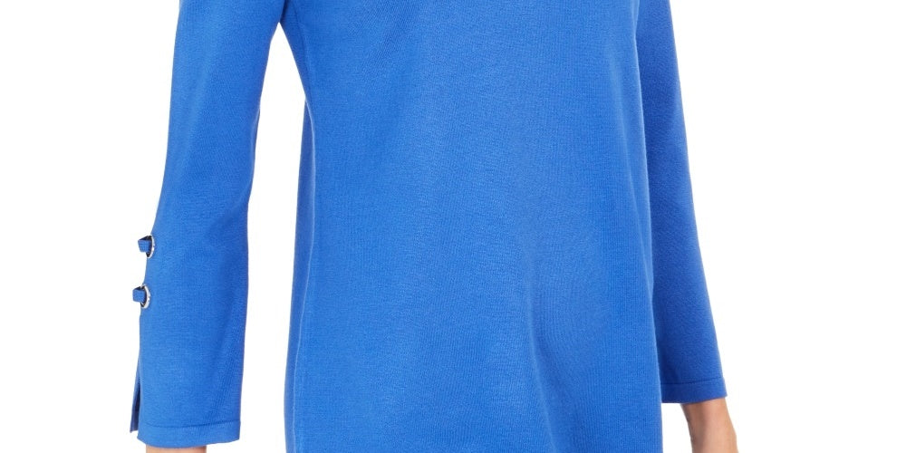 JM Collection Women's Embellished Scoop Neck Top  Blue Size Small