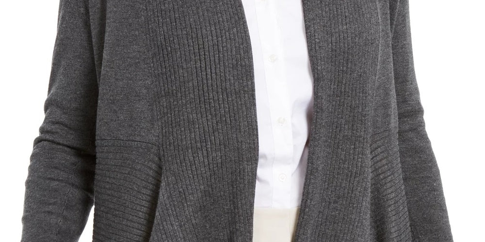 JM Collection Women's Ribbed Handkerchief-Hem Cardigan Grey Size Large