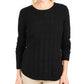 Charter Club Women's Textured Embellished Printed Long Sleeve Jewel Neck T-Shirt Sweater Black Size X-Small