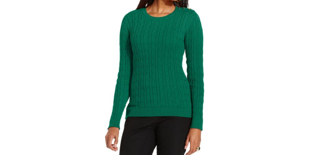 Charter Club Women's Cable Sweater Green Size Small