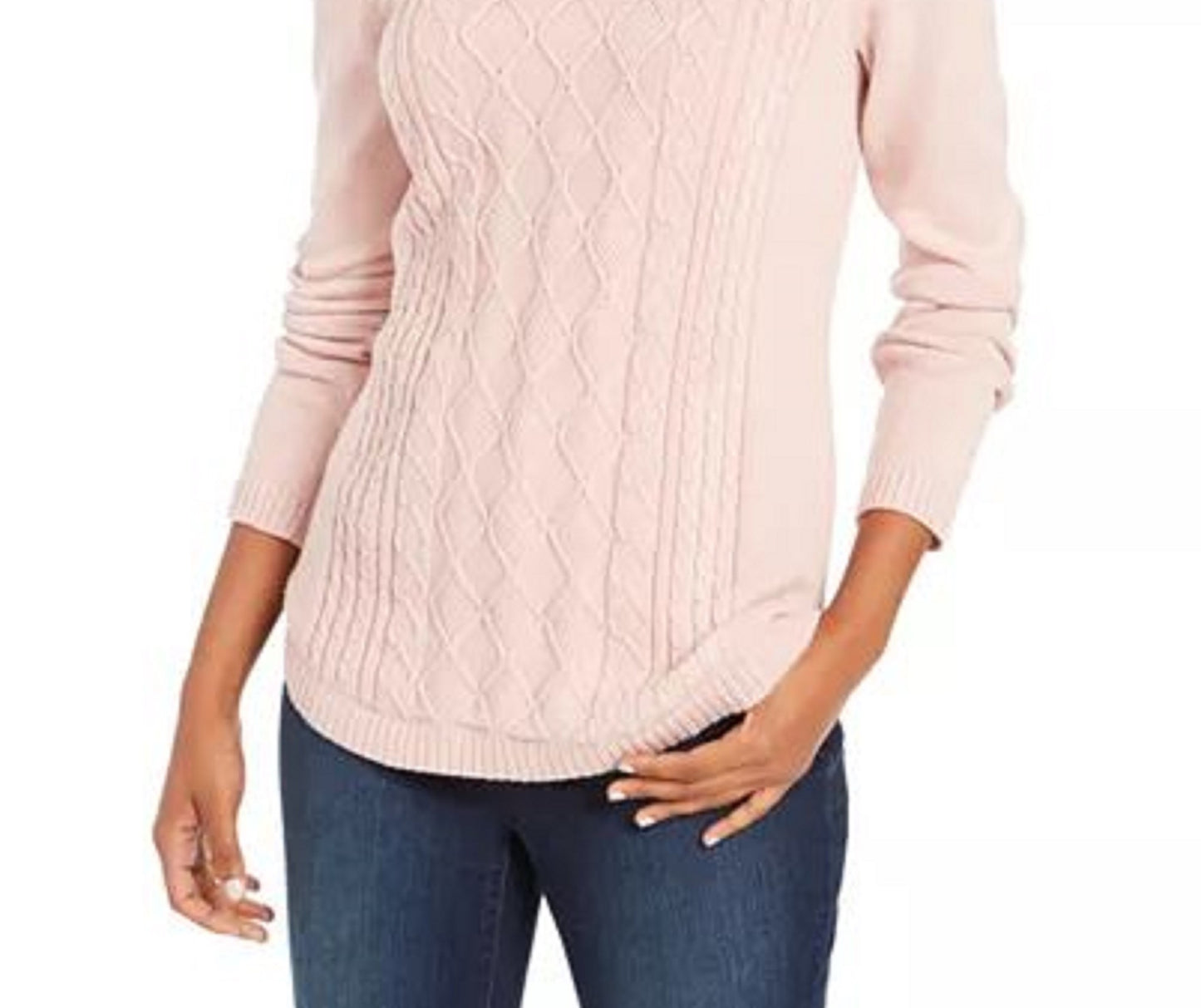 Charter Club Women's Petite Cable-Knit Button-Trim Sweater Pink Size Petite