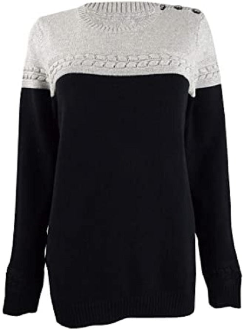 Charter Club Women's Metallic Colorblocked Crewneck Sweater Gray Size Large
