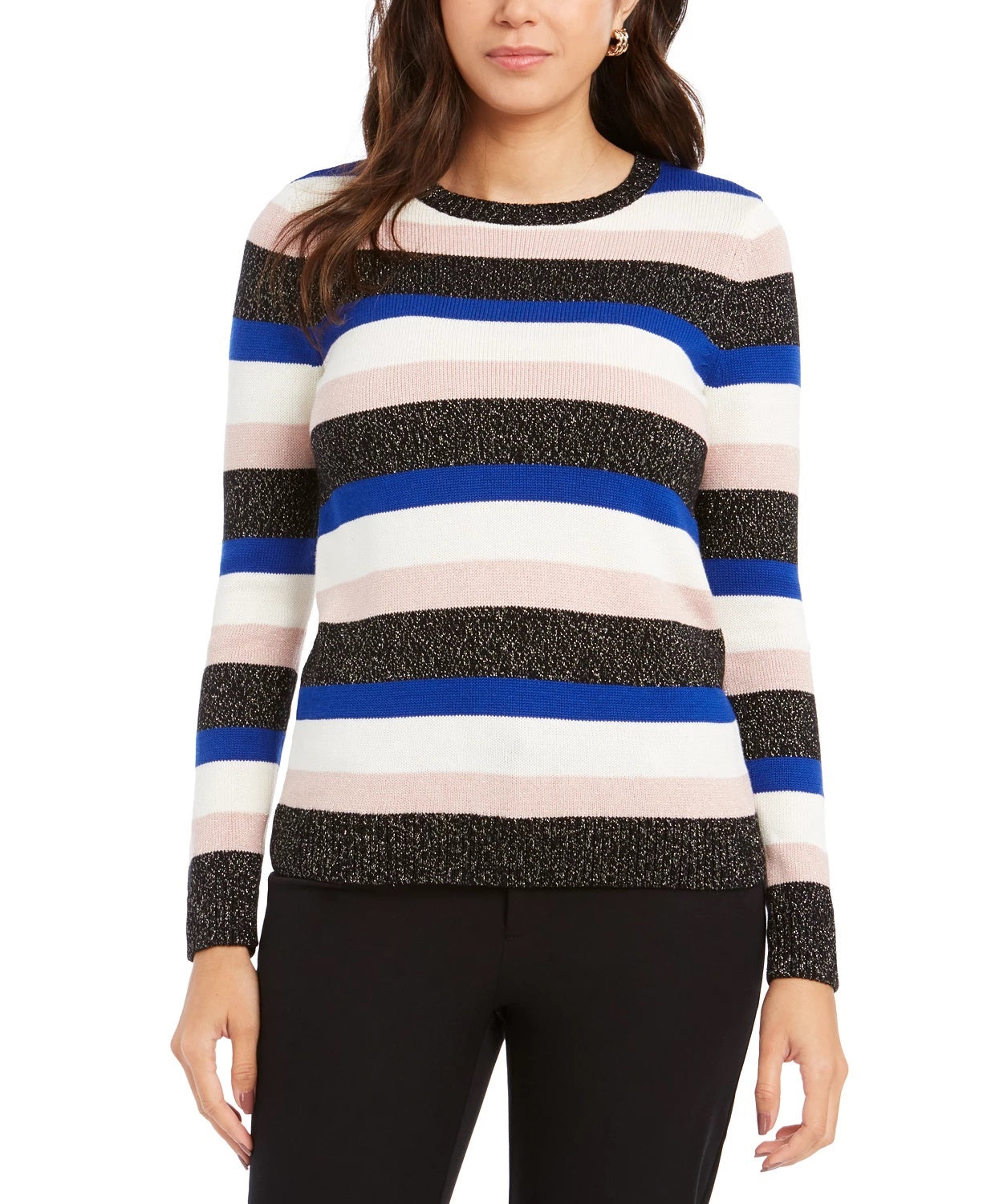 Charter Club Women's Striped Crewneck Sweater Black Size Medium