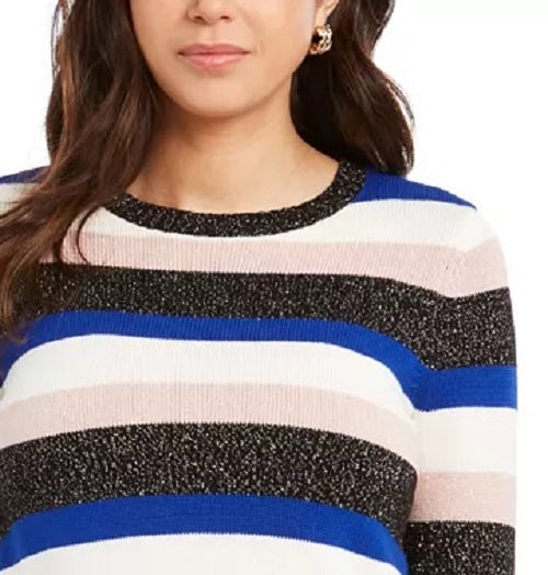 Charter Club Women's Striped Crewneck Sweater Black Size XX-Large