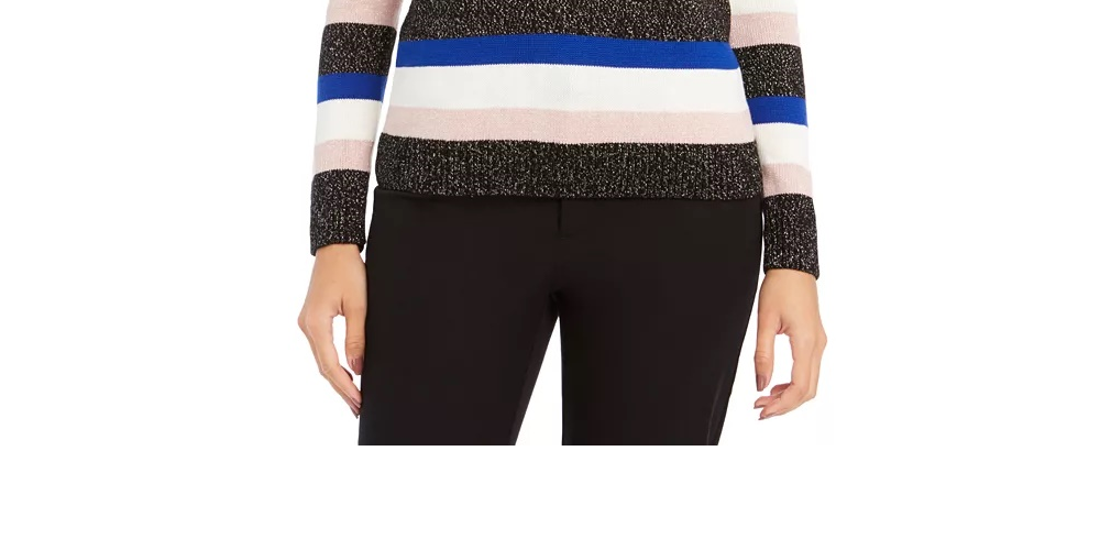 Charter Club Women's Striped Crewneck Sweater Black Size XX-Large