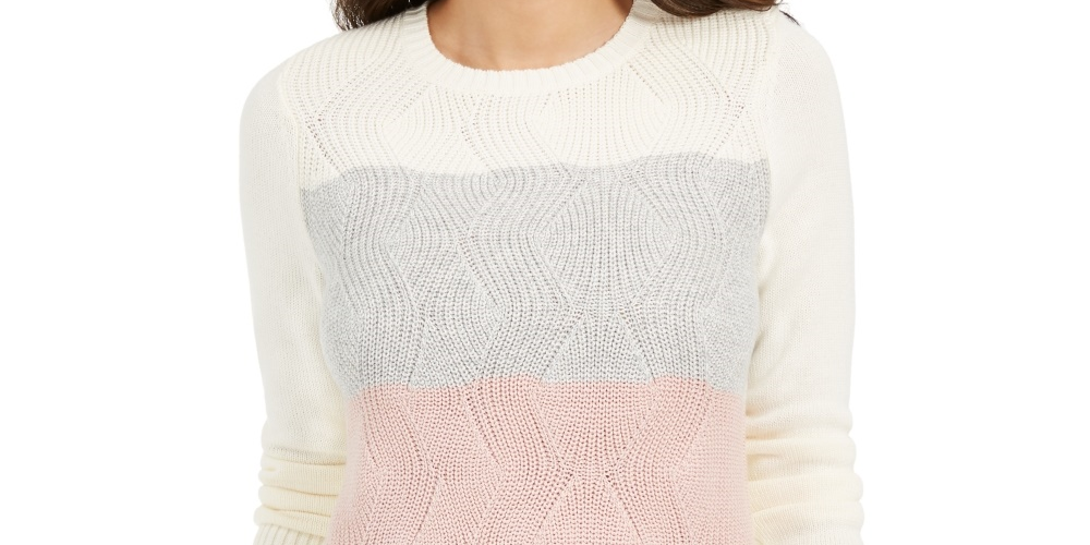 Charter Club Women's Ivory Color Block Long Sleeve Crew Neck Blouse Sweater White Size XX-Large