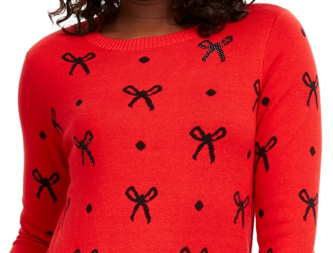 Charter Club Women's Bow Print Sweater Red Size Petite Small
