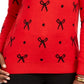 Charter Club Women's Bow Print Sweater Red Size Petite Small