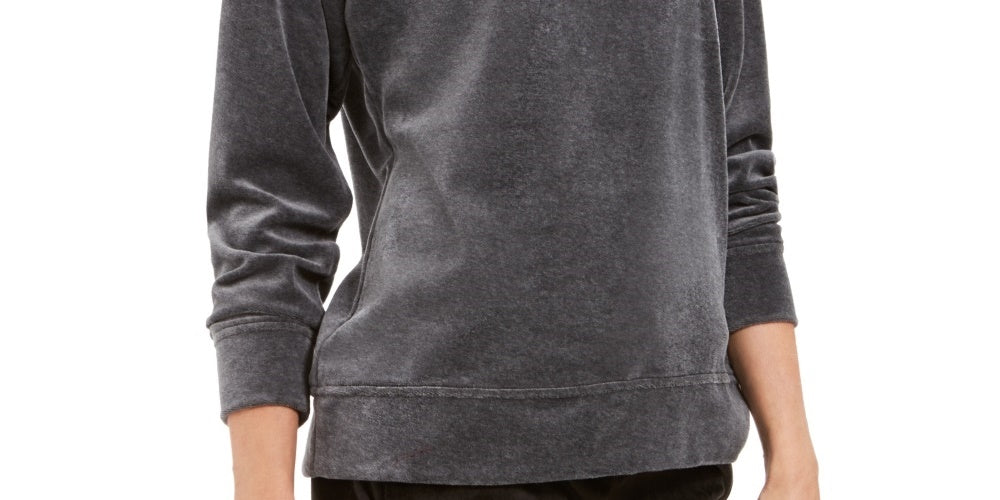 Karen Scott Women's Sport Velour Sweatshirt  Charcoal Size X-Small