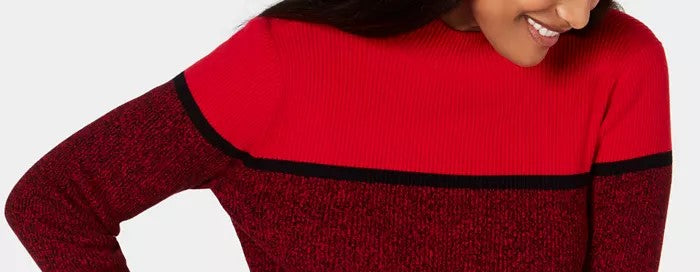 Karen Scott Women's Ribbed Mock Neck Cotton Sweater Red Size Large