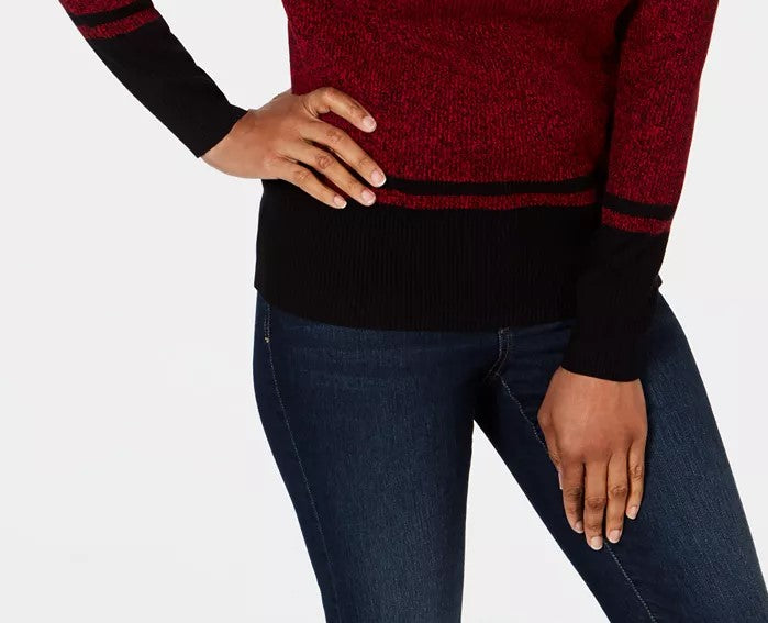 Karen Scott Women's Ribbed Mock Neck Cotton Sweater Red Size Large