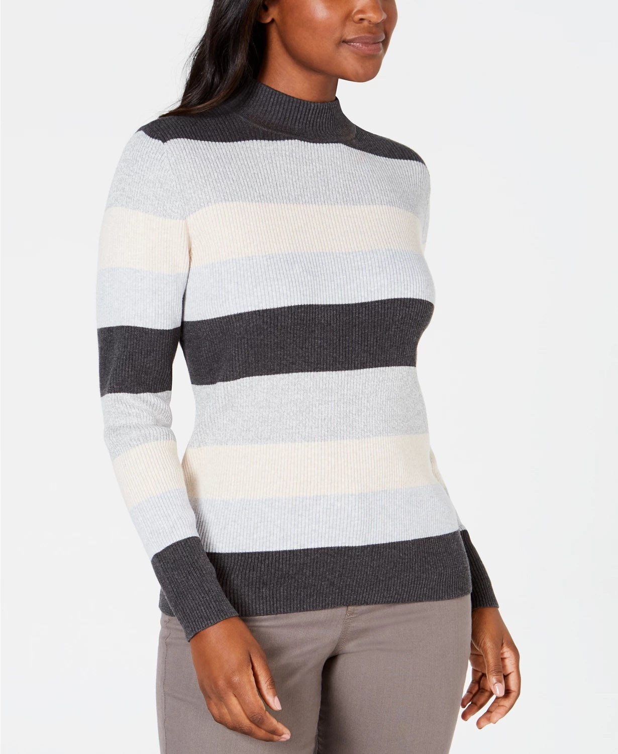 Karen Scott Women's Ribbed Mock-Neck Cotton Sweater Bright Blue Size Large