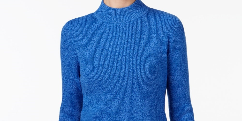 Karen Scott Women's Cotton Mock-Neck Sweater  Navy Size X-Large