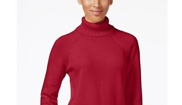 Karen Scott Women's Cotton Turtleneck Sweater Red Size Petite Small