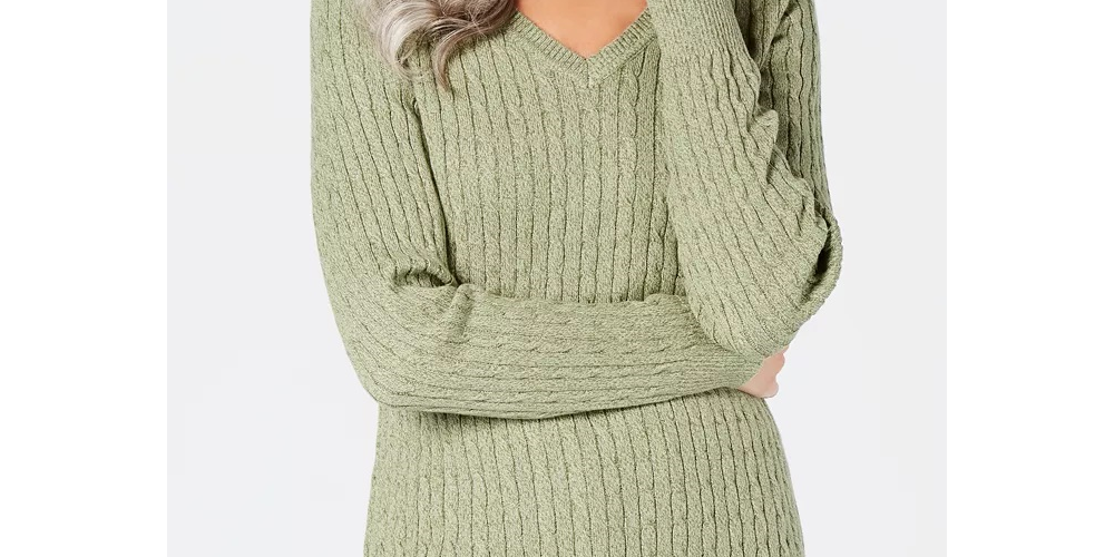 Karen Scott Women's Cotton V Neck Sweater Green Size Medium