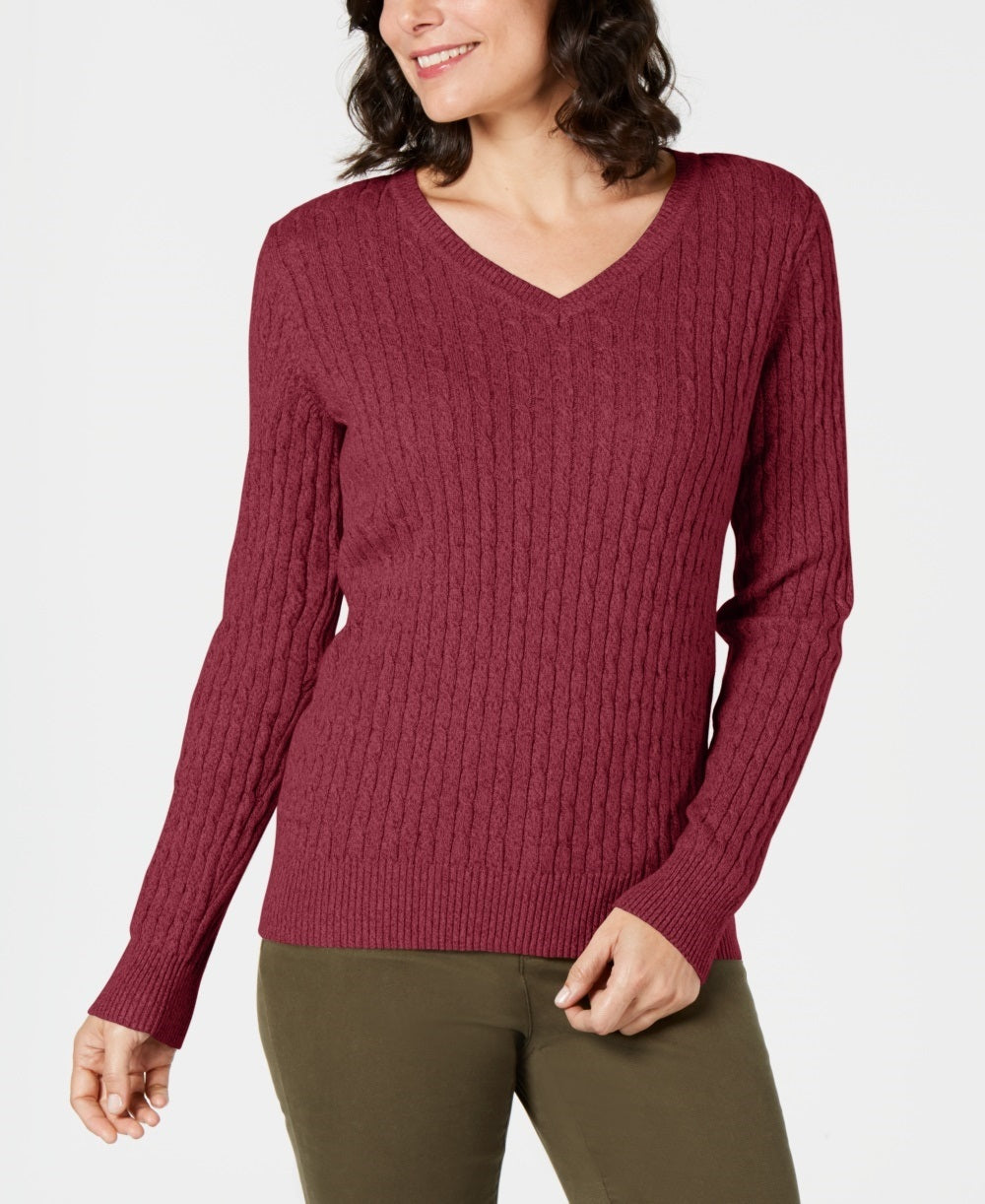 Karen Scott Women's Cotton V Neck Sweater Pink Size X-Large