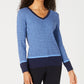 Karen Scott Women's Teresa Cotton Colorblocked Sweater Bright Blue Size XX-Large