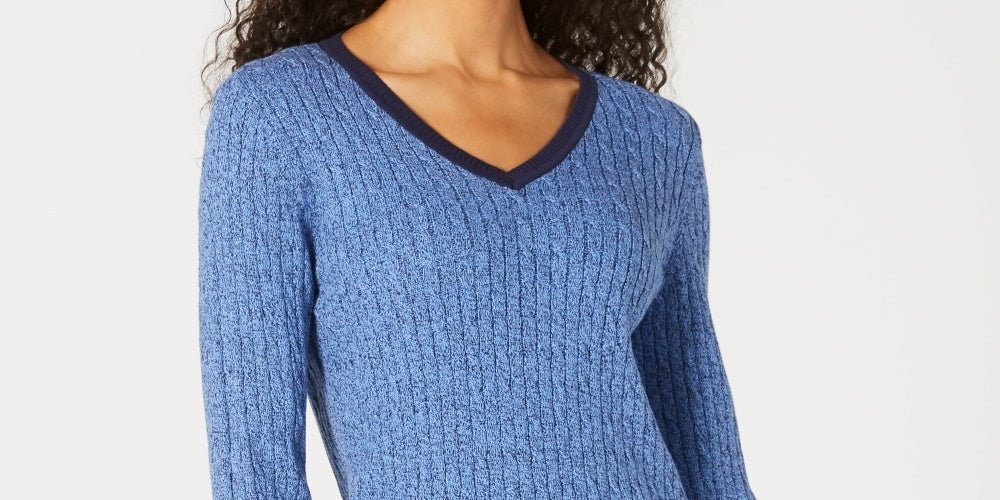 Karen Scott Women's Teresa Cotton Colorblocked Sweater Bright Blue Size XX-Large