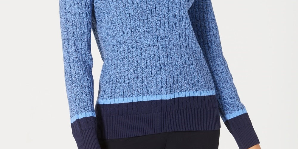 Karen Scott Women's Teresa Cotton Colorblocked Sweater Bright Blue Size XX-Large