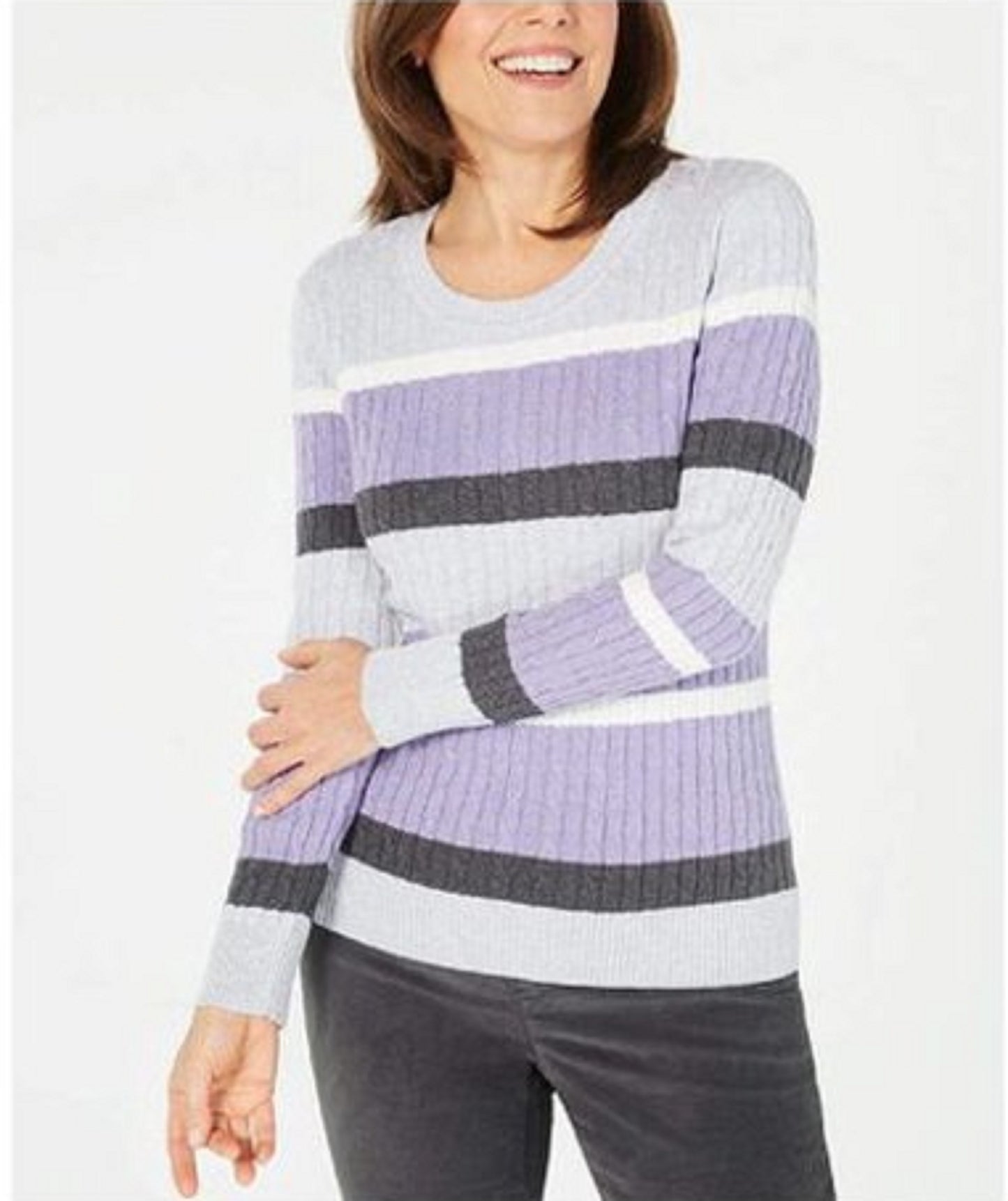 Karen Scott Women's Cotton Striped Sweater Purple Size XX Large