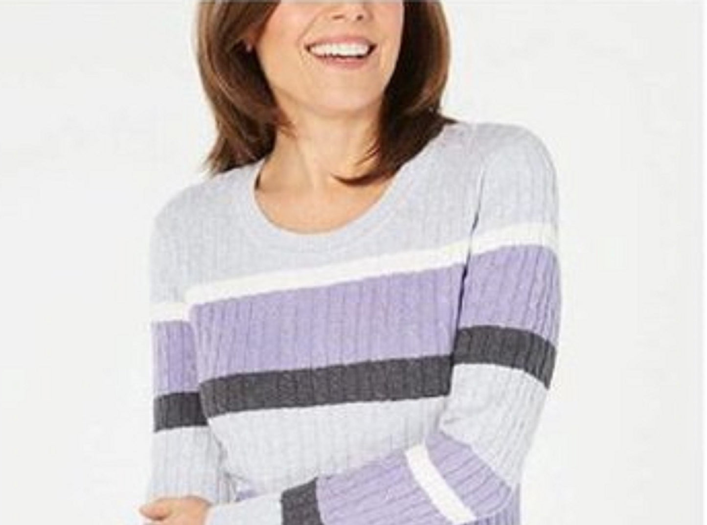 Karen Scott Women's Cotton Striped Sweater Purple Size XX Large