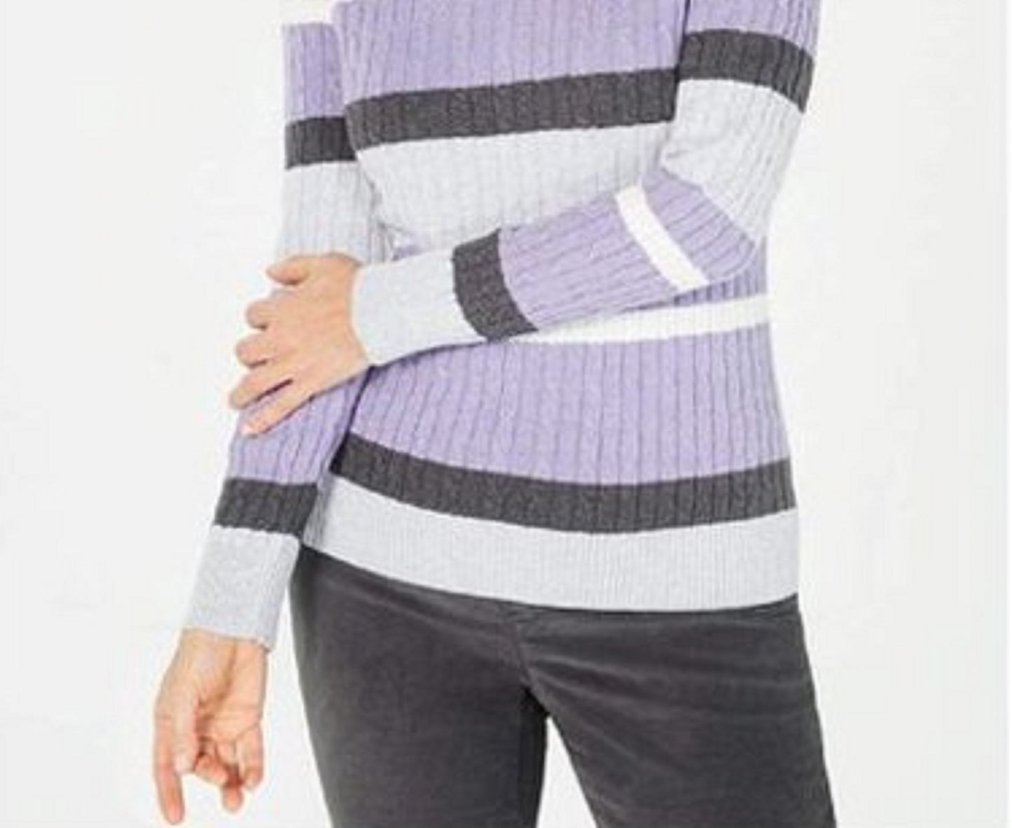 Karen Scott Women's Cotton Striped Sweater Purple Size XX Large