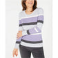 Karen Scott Women's Cotton Striped Cable Knit Sweater Purple Size Petite Small
