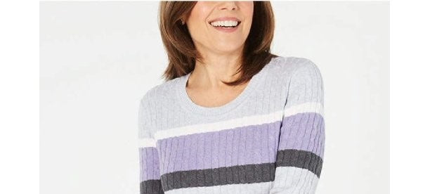 Karen Scott Women's Cotton Striped Cable Knit Sweater Purple Size Petite Small