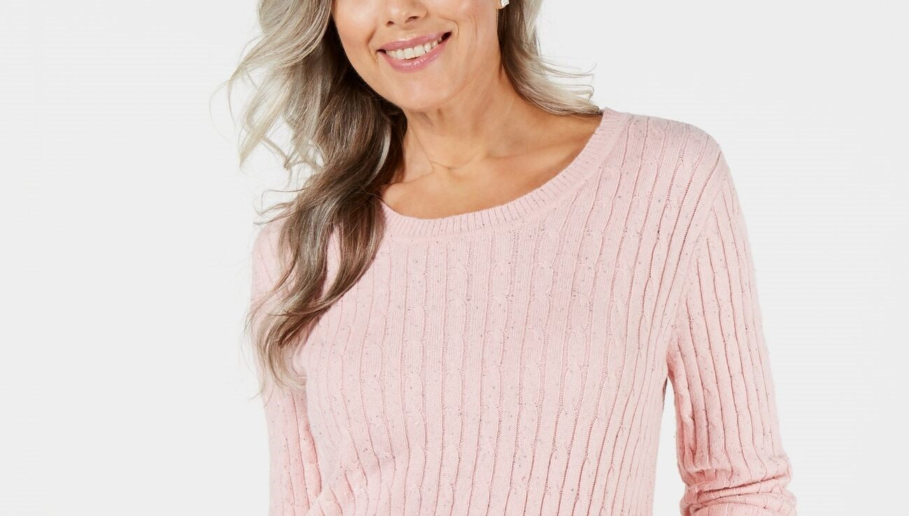 Karen Scott Women's Cotton Cable Knit Sweater Pink Size Petite Medium
