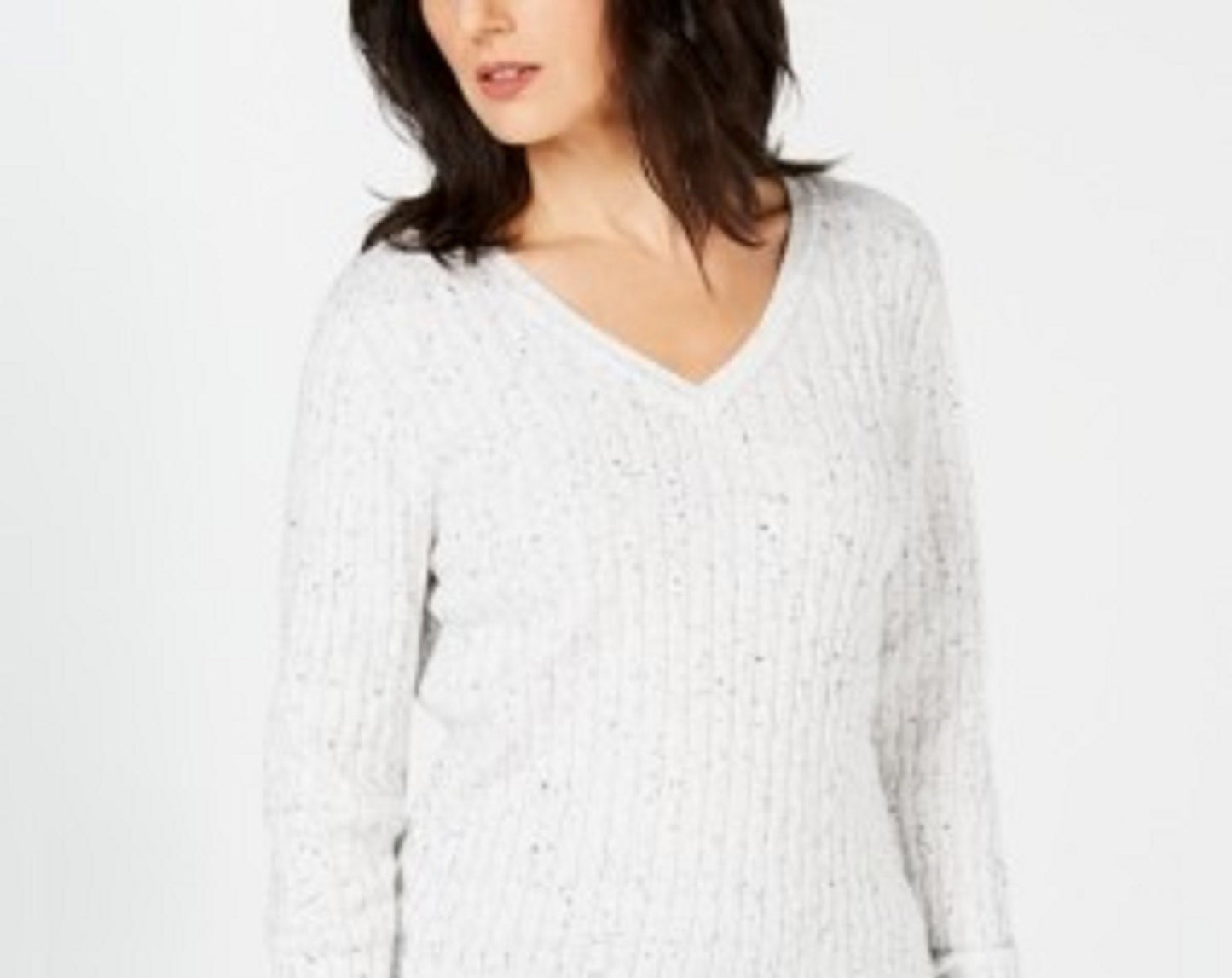 Karen Scott Women's Petite Cable-Knit V-Neck Sweater Natural Size Petite