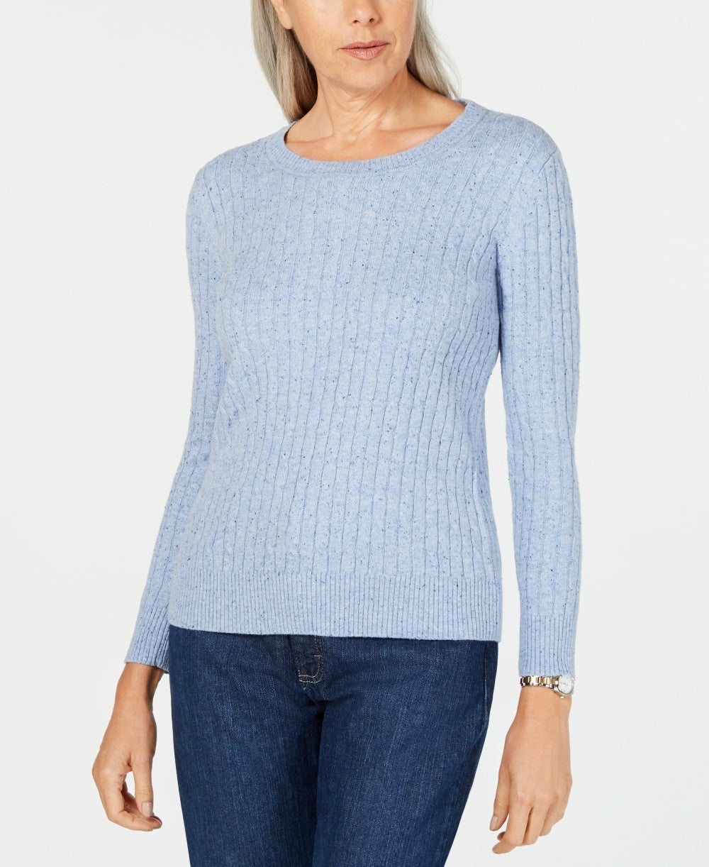 Karen Scott Women's Cable Knit Scoop Neck Sweater Blue Size Petite Small