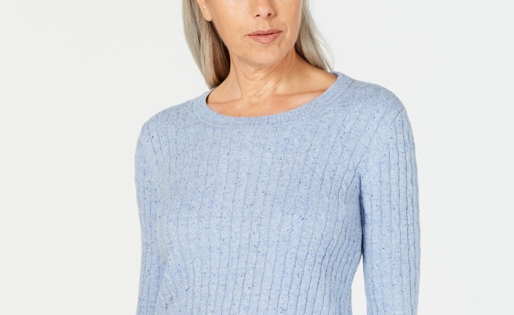 Karen Scott Women's Cable Knit Scoop Neck Sweater Blue Size Petite Small