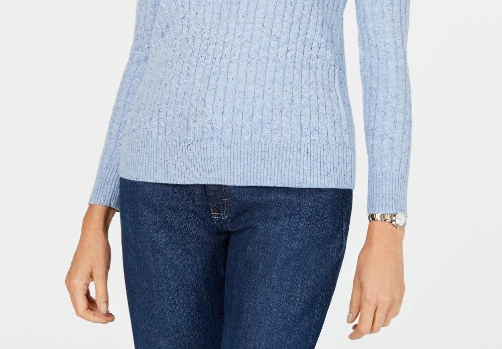 Karen Scott Women's Cable Knit Scoop Neck Sweater Blue Size Petite Small