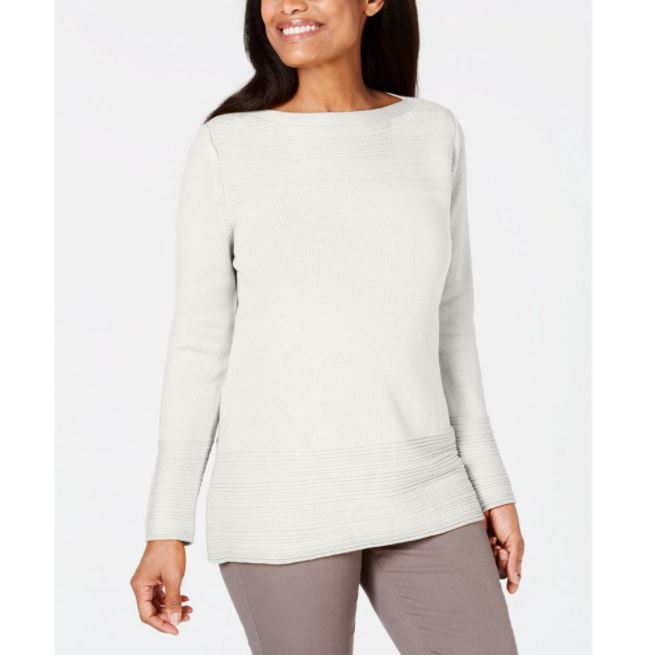 Karen Scott Women's Cotton Boat Neck Sweater White Size Large