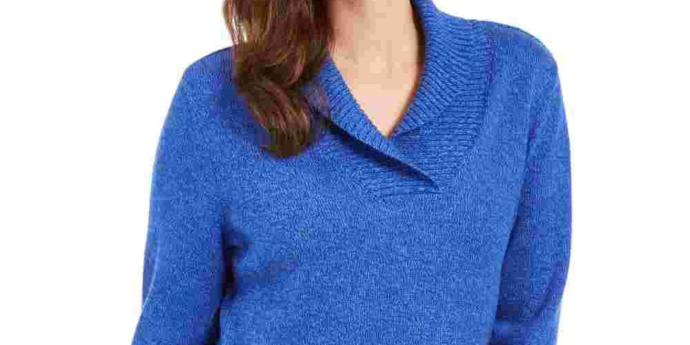 Karen Scott Women's Ribbed Long Sleeve Shawl Collar Sweater Blue Size X-Small