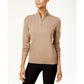 Karen Scott Women's Marled Knit Quarter Zip Sweater Brown Size Small
